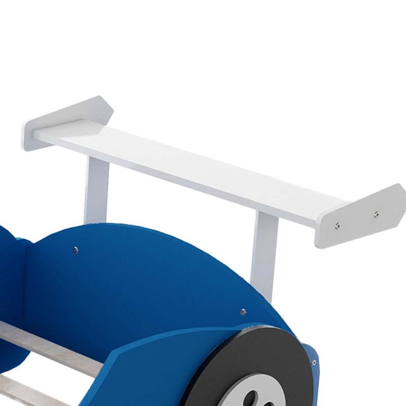 Blue Twin Race Car Platform Bed With Wheels - Structure For Long-Term Use Functional Design, Blue