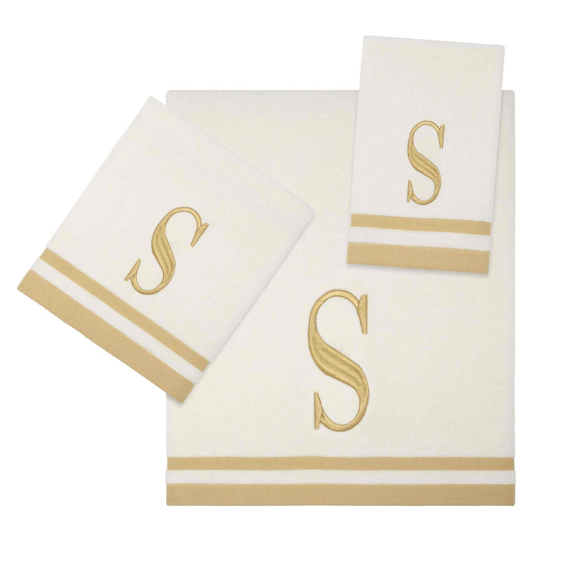 IVR/GLD Monogram Towel Set, 5 Piece Towel Set, Gray