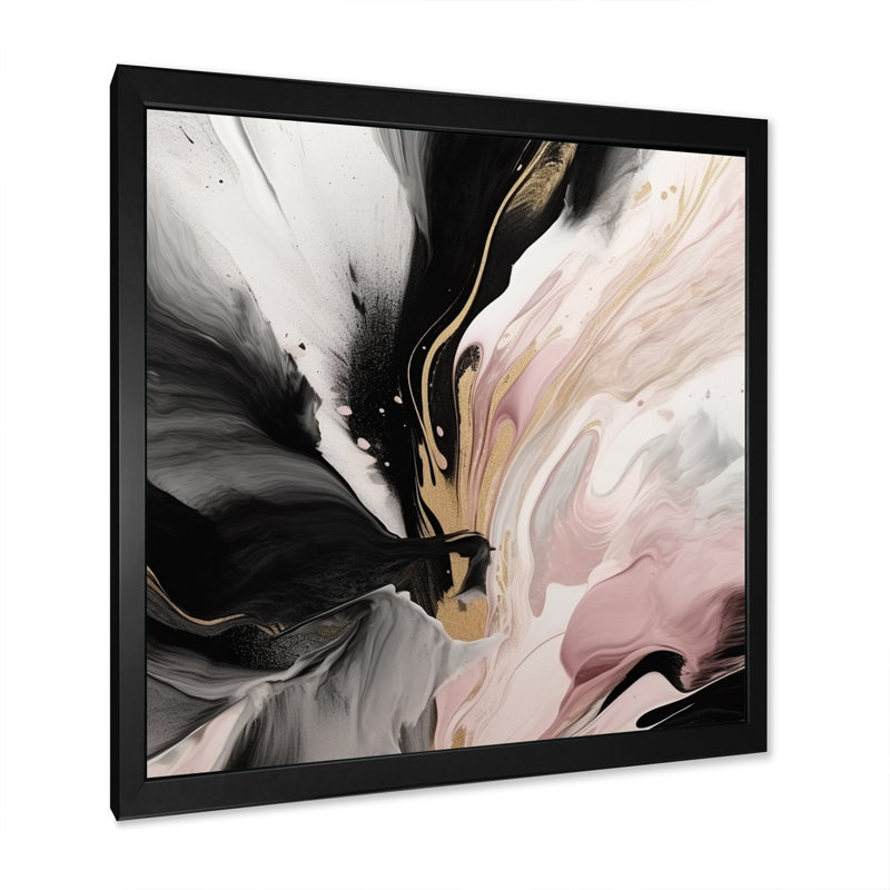 Impression sur toile abstraite rose et or rose, Cadre photo noir, H 16 po x l 16 po x P 1 po