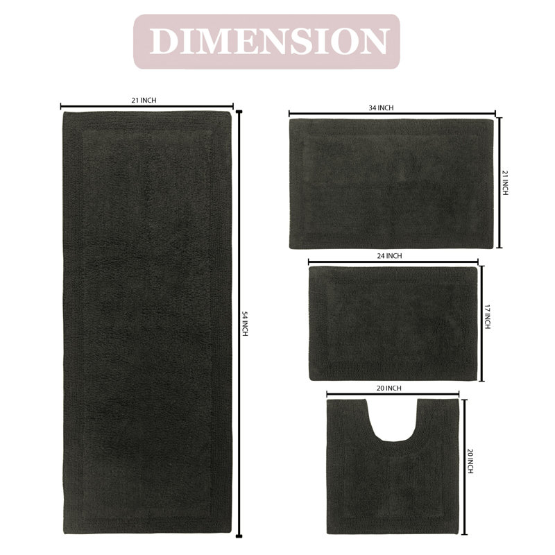 Bruss Luxury 100% Cotton Bath Rug (Set of 4) Reversible, Gray