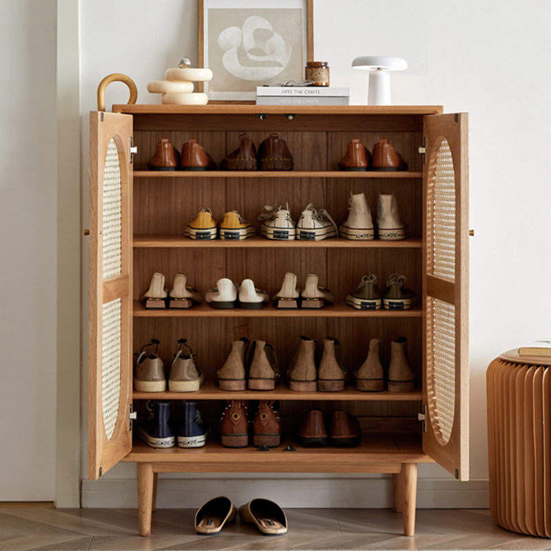 Rangement pour chaussures en bois massif et rotin Burlywood