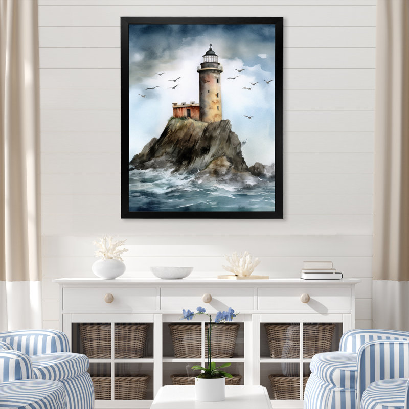Ocean Watchtower I, Black Picture Framed, 20" H x 12" W x 1" D