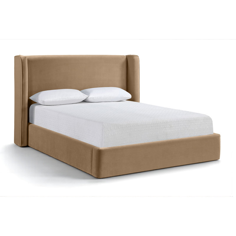 Kendall Wanaque Velvet Upholstered Bed, Queen, Beige Velvet