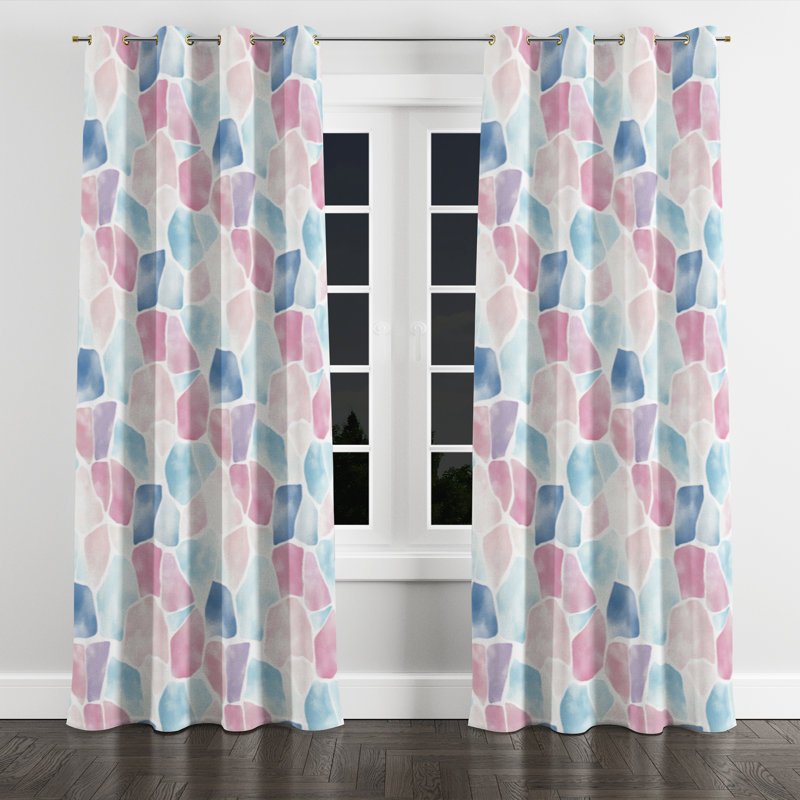 Patchwork For Kids Window curtains - Geometric Pastel Mosaic Grommet Curtain - 1 Panel, Gold Grommets, 52" W x 95" L