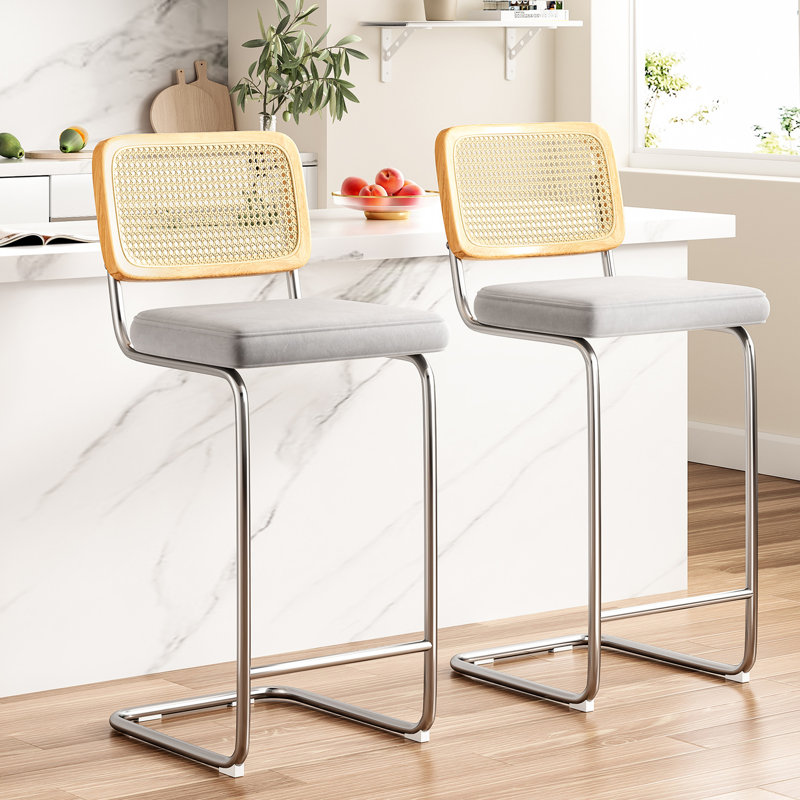 Tabouret de bar gris de 30 po à hauteur de comptoir de 2, velours rembourré avec dossier, chaises sans accoudoirs pour îlot de cuisine, cadres en métal, conception en porte-à-faux, fonction de glissement, méthode d'assemblage rapide, style moderne