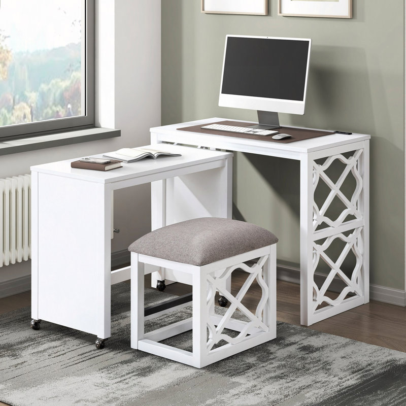 Mackeby's 3-Piece Desk Set with Stool , White