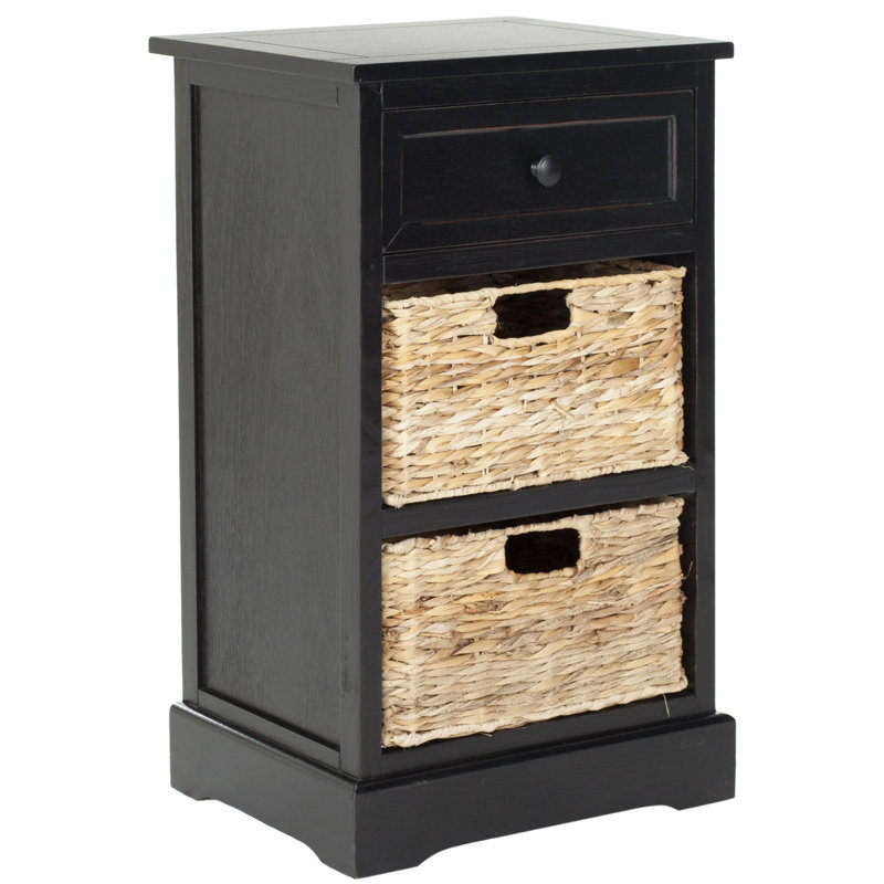 Micheal 40cm W Solid Wood Bedside Table, Distressed Black