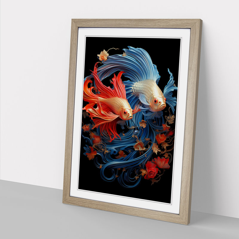 Siamese Fighting Fish Baroque - Single Picture Frame Print on Wood, Oak Framed, 34cm H x 25cm W