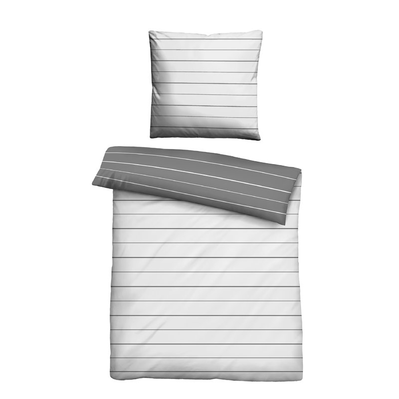 Cotton Striped Duvet Cover Set with Pillowcases, 200 x 200cm - 2 pillows 80 x 80cm, Storm Grey