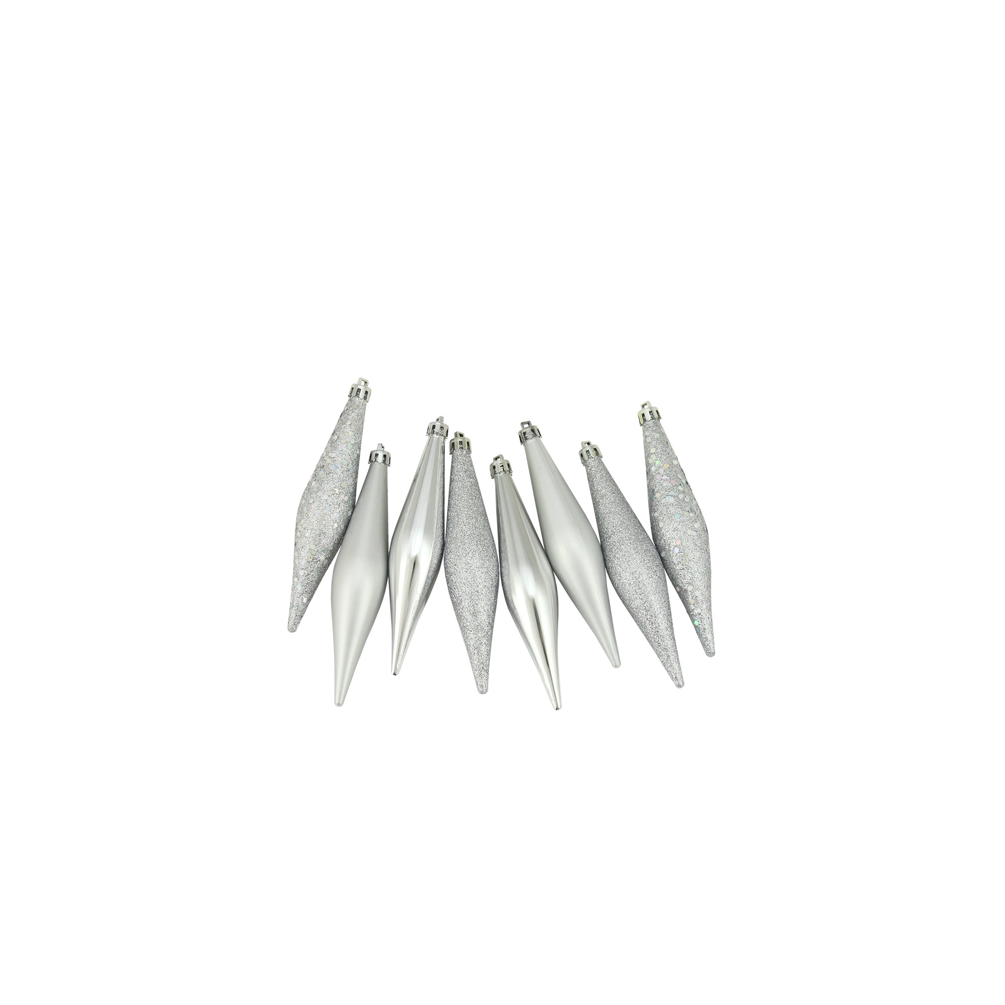 8ct Shatterproof 4-Finish Christmas Finial Drop Ornaments, Silver Splendor
