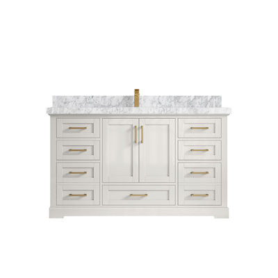 Boston 60 In. W X 22 In. D Single Sink Bathroom Vanity In Alabaster With 2 In. Carrara Marble