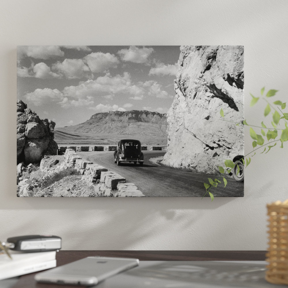 '1930s-1940s Car Driving on Mountain Road in Yellowstone National Park Near Cody Wyoming USA' Photographic Print on Wrapped Canvas East Urban Home Mat 