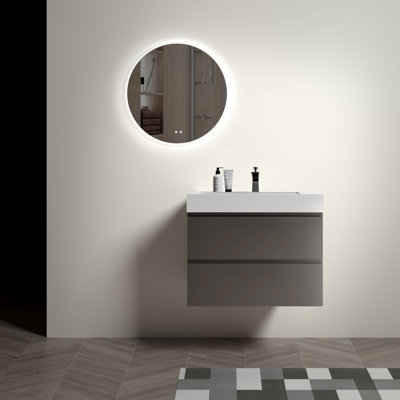 Meuble-lavabo gris 30 po: look moderne avec tiroirs doubles spacieux et meuble-lavabo silencieux - 30 po, rangement mural considérable, glissières de tiroir silencieuses