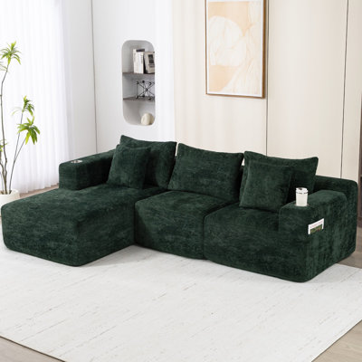Modern Modular Sectional with 5 Pillows & Side Storage Pockets, Corduroy Upholstery Sectional for Living Room, Gray by Latitude Run