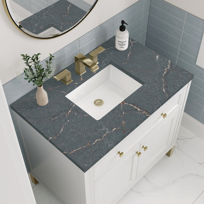 Chicago 36' W Single Vanity, Glossy White, Parisien Bleu, 8" Widespread