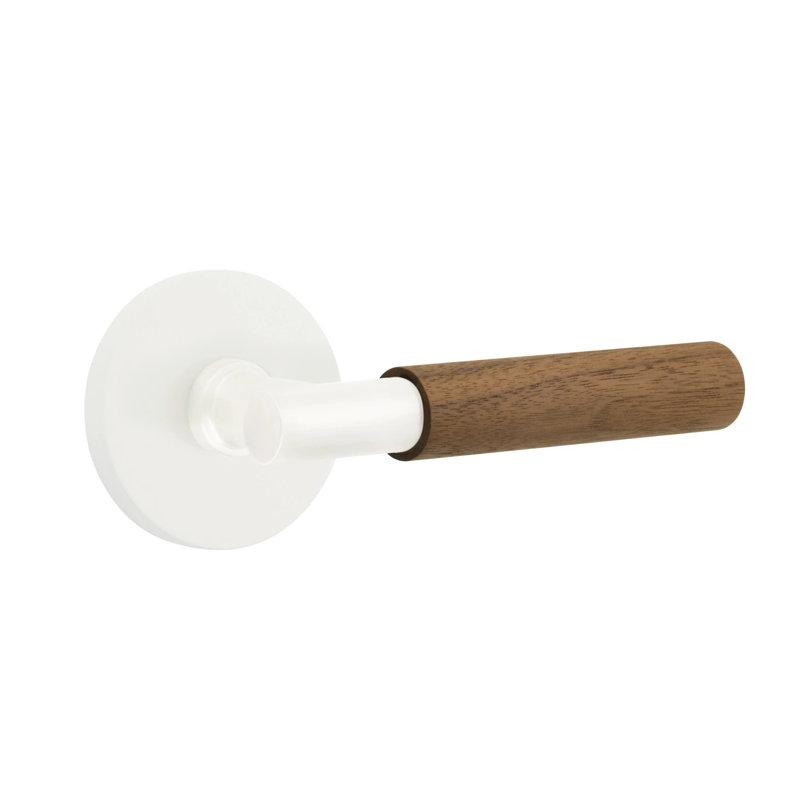 Ensemble de leviers de passage Emtek Select avec rosette à disque et tige en T, poignée en noyer foncé (CF), Blanc mat