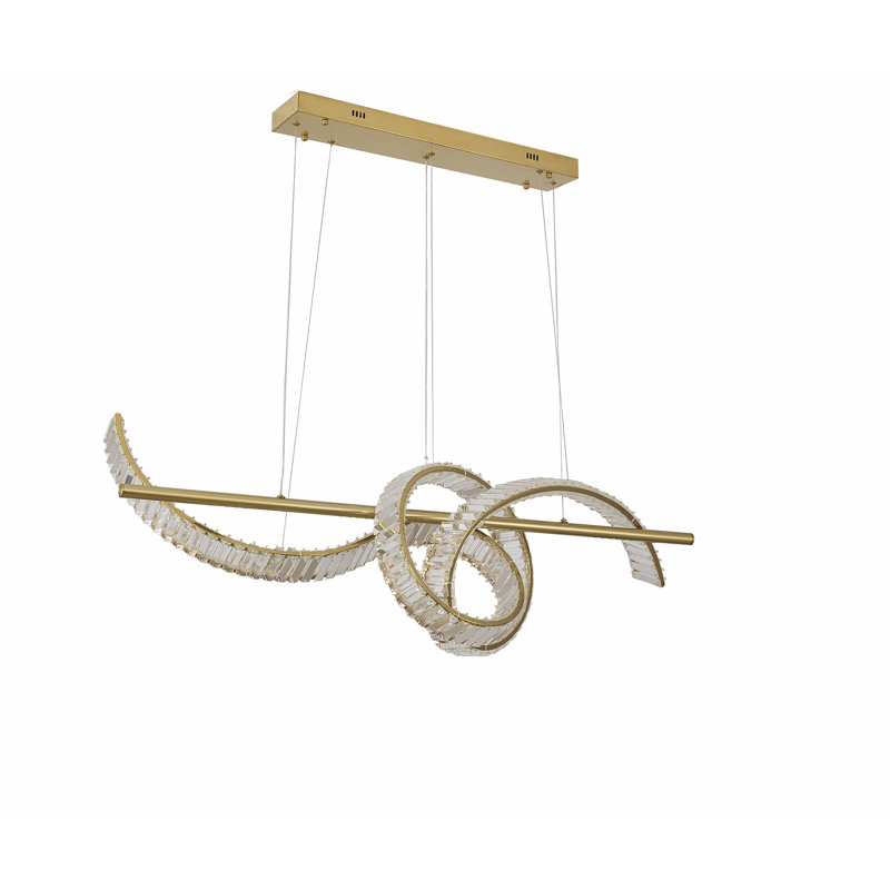 2-Light Dimmable Brass Steel LED Chandelier With Clear Crystal