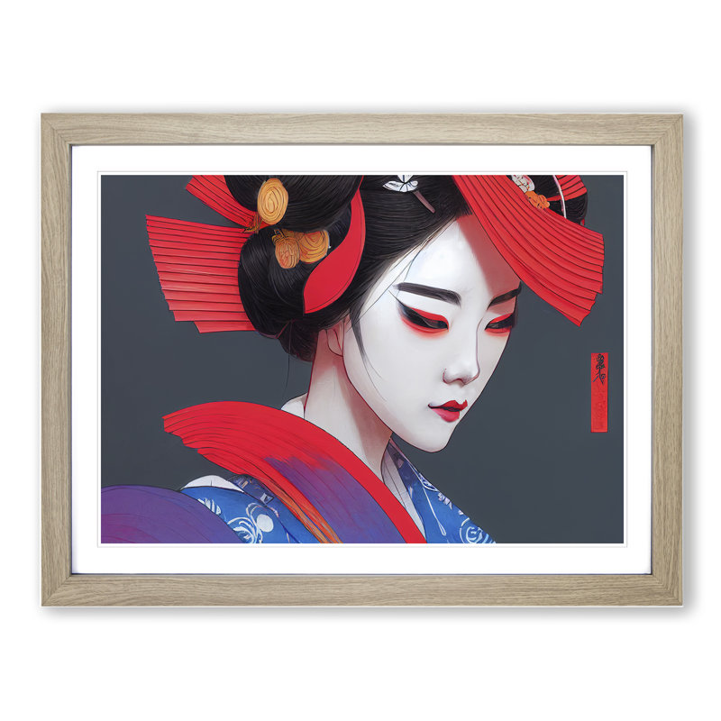 Sensational Geisha - Framed Print, 34cm H x 46cm W x 2cm D, Oak 