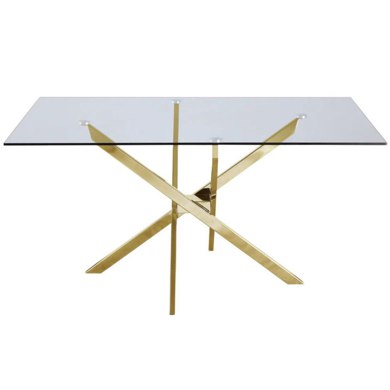 Glass Top Metal Base Dining Table, 30" H x 63" L x 36" D, Gold
