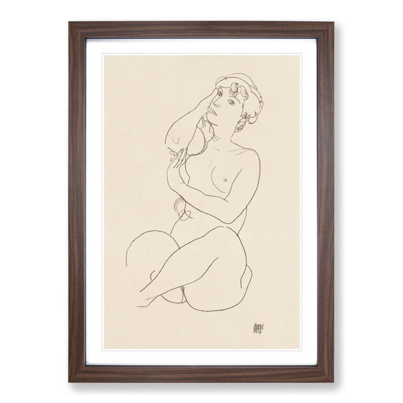 Study of a Naked Woman Vol.3 by Egon Schiele - Framed Print, 65cm H x 48cm W x 2cm D, Walnut Framed