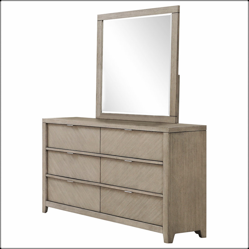 Commode élégante à 6 tiroirs avec motif à chevrons, espace de rangement spacieux pour les maisons modernes et transitionnelles.