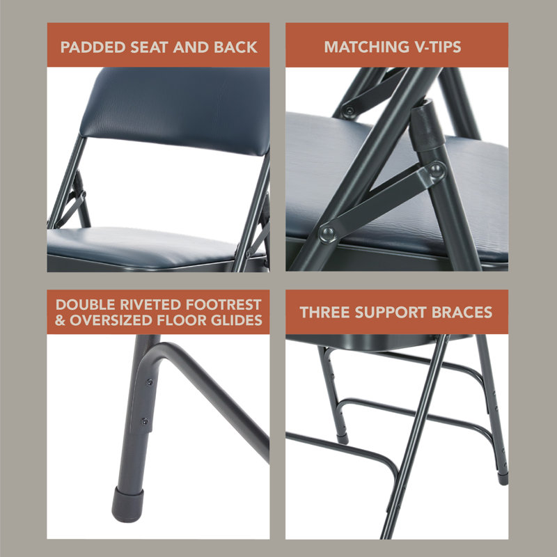 Bernadine Vinyl Triple Brace Folding Chair, Blue