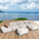 Ensemble de canapé-pouf modulaire d'extérieur 3 pièces, mobilier de patio en tissu oléfine hydrofuge pour petits jardins