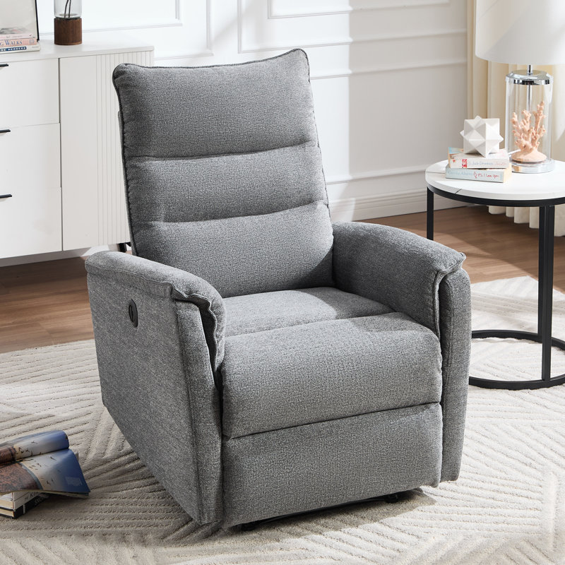 98cm Wide Modern Soft Upholstered Power Recliner, Dark Gray