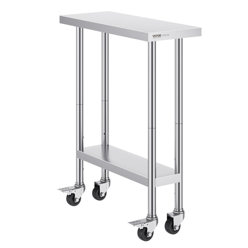 Silver Stainless Steel Adjustable Height Kitchen Cart