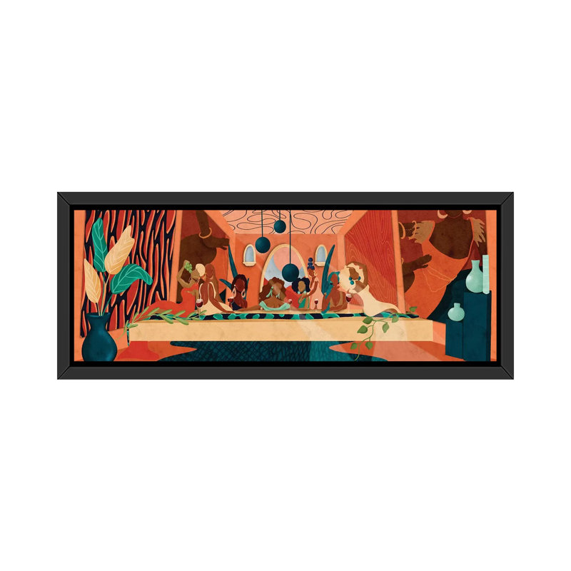 «Last Supper» - Impression panoramique, H 20 po x l 60 po x P 1,5 po, Toile avec cadre noir, Toile encadrée
