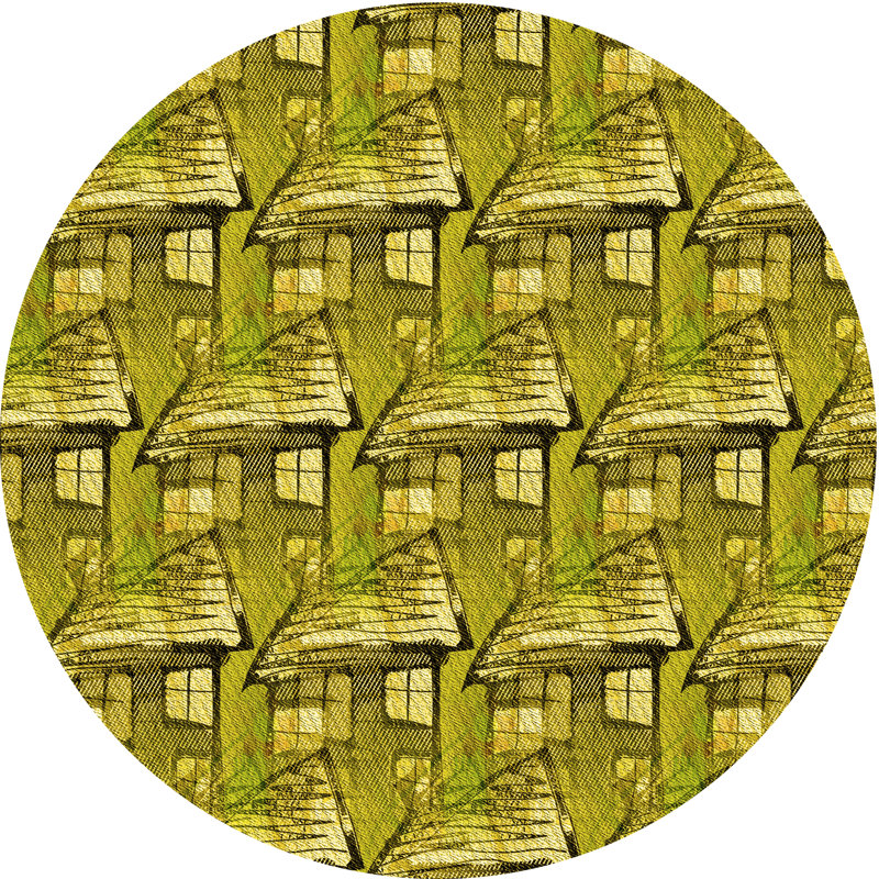 Tapis jaune en laine, Rond 5 pi