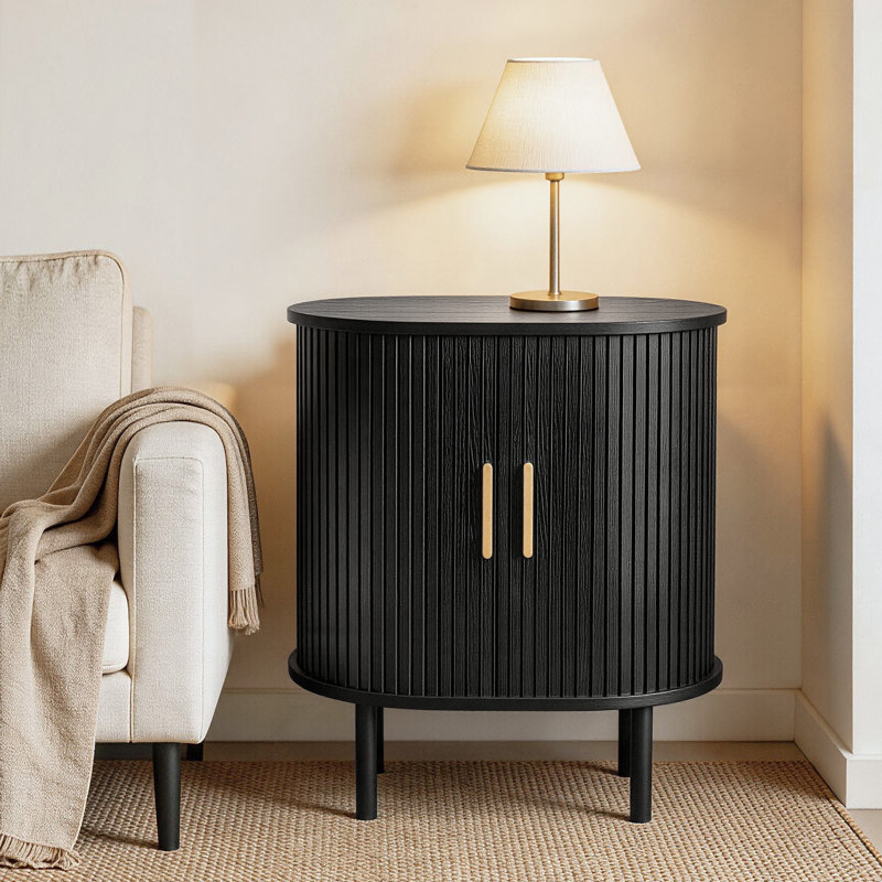 Table de chevet moderne de 21,65 po de style Mid-Century avec rangement et tablettes réglables, Noir