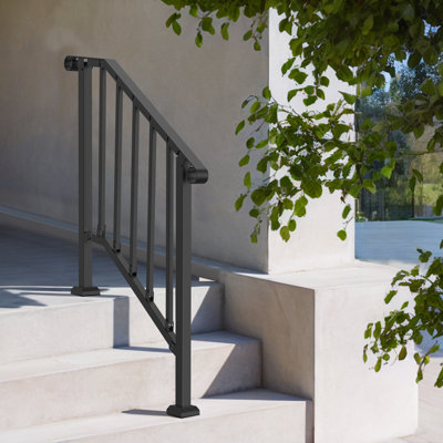 2-3 Step Handrails for Outdoor for Seniors Porch Deck Black Retro Arch