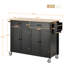 Chariot pour îlot de cuisine avec plateau en bois massif, roulettes verrouillables, armoire à 4 portes, 2 tiroirs, support à épices et porte-serviettes-125823119