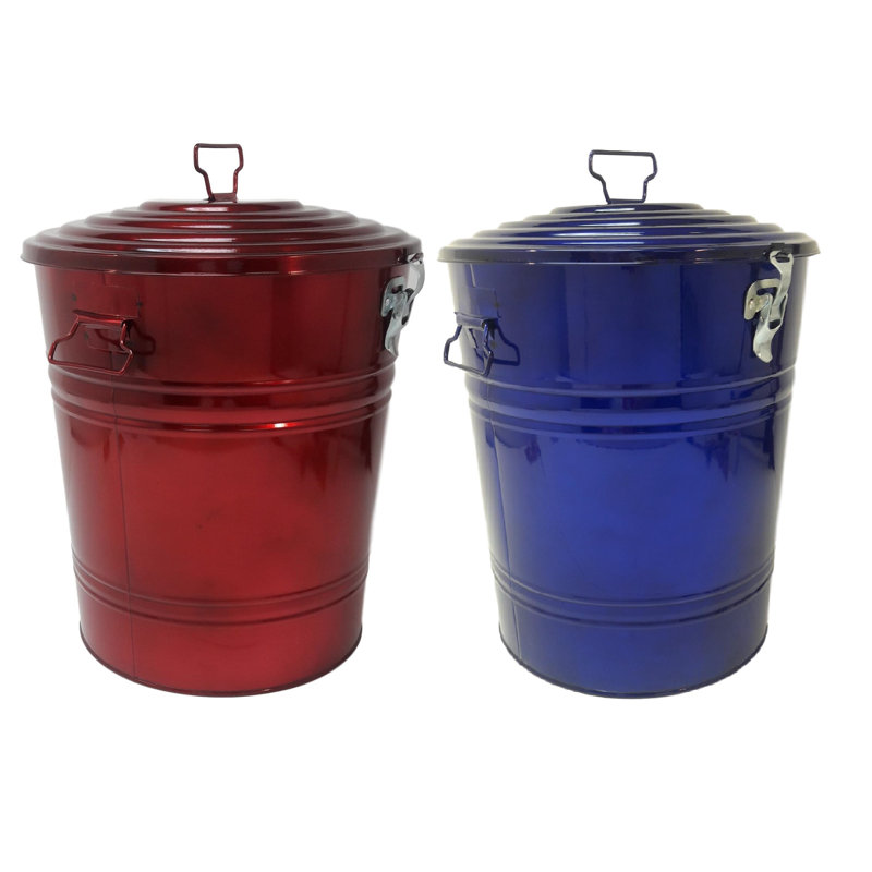 Poubelle en métal Verona, 15 gal, H 18 po x l 14 po x P 14 po, Rouge émaillé / bleu émaillé