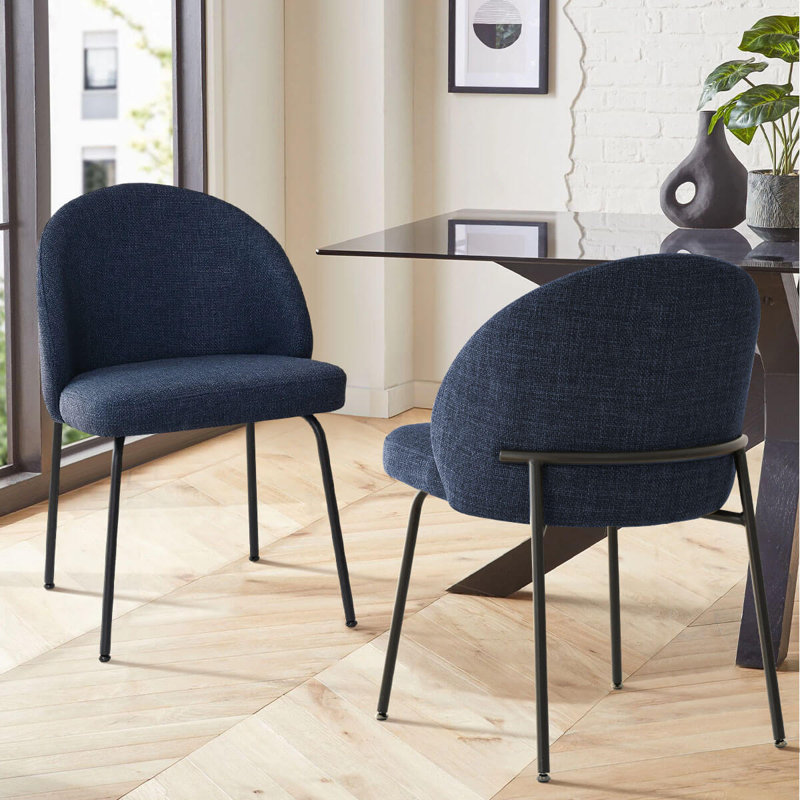 Modern Upholstered Dining Side Chairs with Curved Back & Padded Seat, Blue