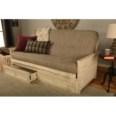 Futon double avec matelas avec rangement Emmiliano