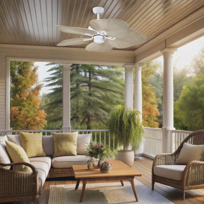 Oasis 44-Inch 5-Blade Matte White Indoor/Outdoor Ceiling Fan with Remote Included, DC Motor