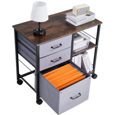 Classeur mobile multifonctionnel avec 3 tiroirs en tissu et 2 tablettes ouvertes - Gardez les articles de bureau organisés et verrouillables.