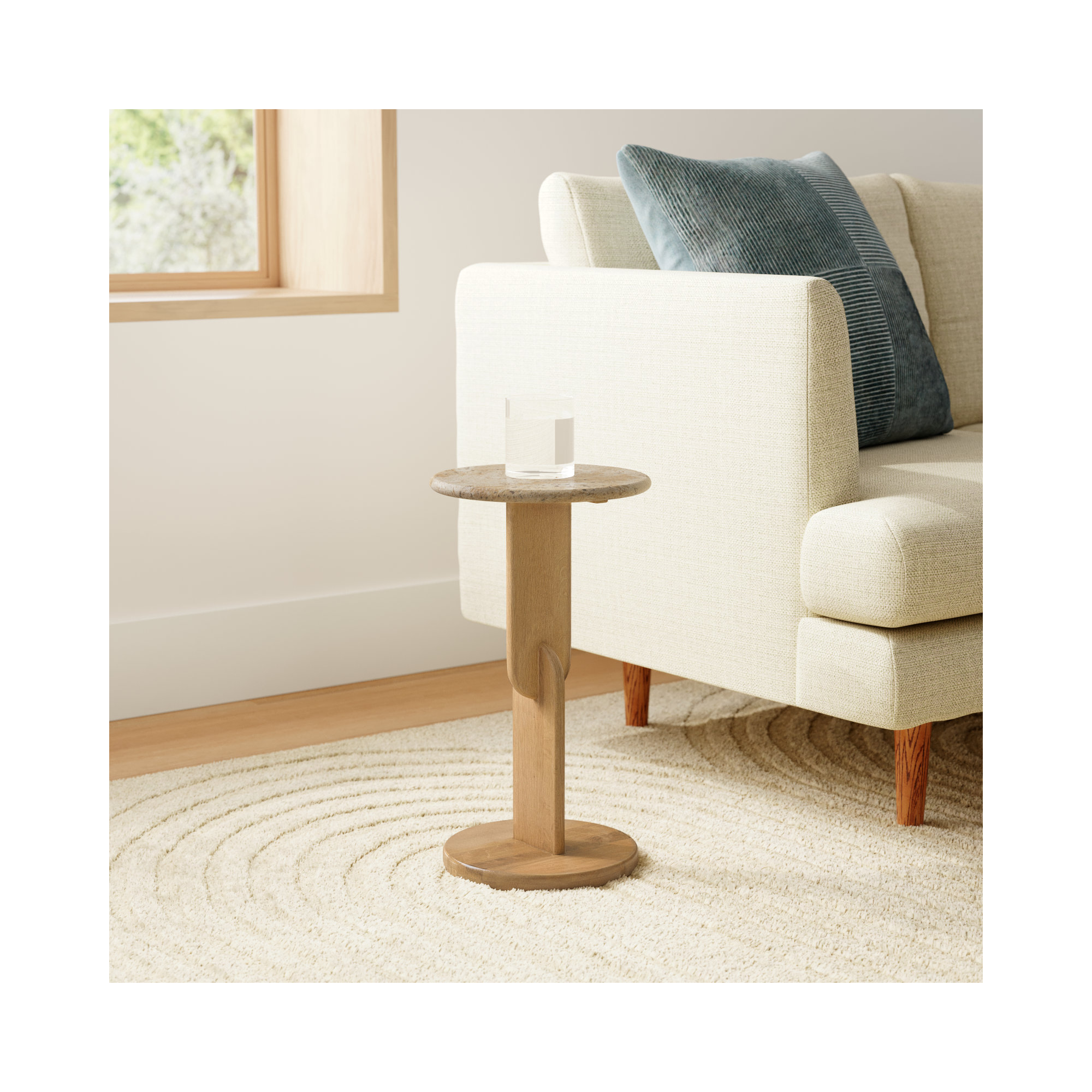 Kielle End Table, Travertine, Oak