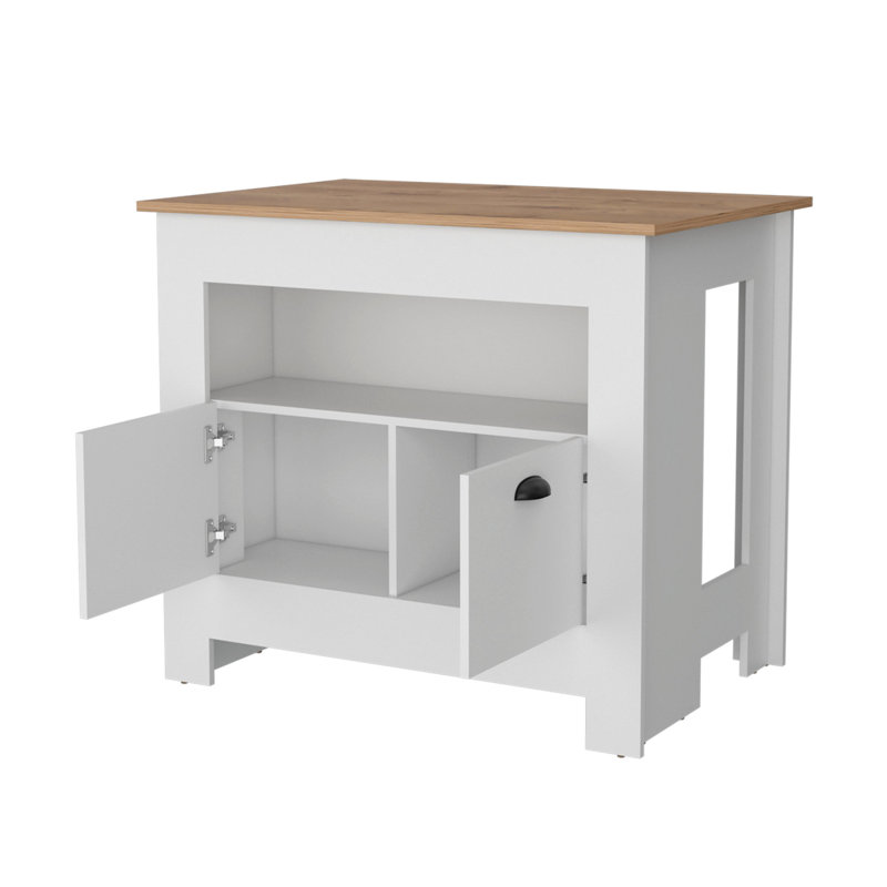 White 2-Door Kitchen Island, White/Brown