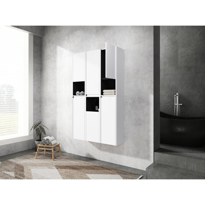 12" Wall Mounted Bathroom Side Cabinet, 6 Soft-Close Doors, White, Modern Flair, Abundant Storage For Making A Captivating Area Sophistication, Spacious Enhancing Functionality