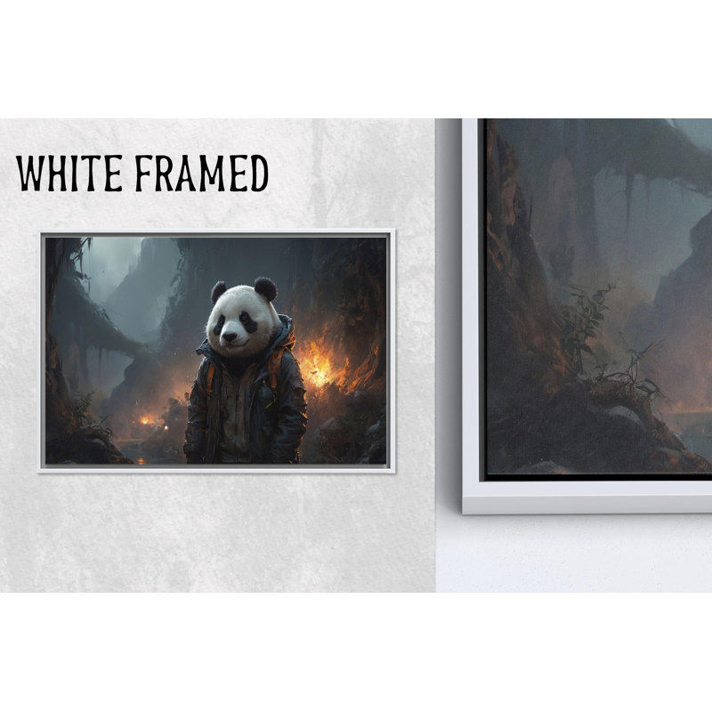 Reproduction d'art sur toile imprimée: Panda élégant dans un décor de jaquette, toiles à cadre blanc 1P