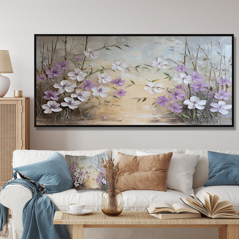 Minimalist Lavender Horizon - Lavender Wall Art, Black, 28" H x 60" W, Floater Framed