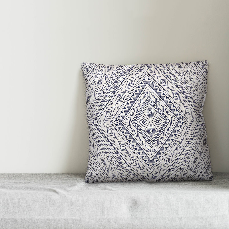 Throw Pillow, 16" x 16", White/Navy Geometric 5