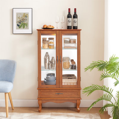 Elegant And Sophisticated Curio Cabinet With Adjustable Glass Shelves, Illuminated Display, And Ample Storage Space
