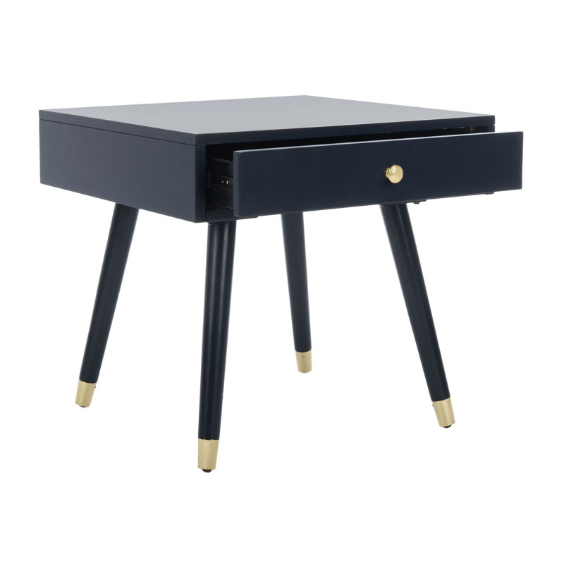 Table de bout en bois massif avec rangement Bryceon, Bleu marine