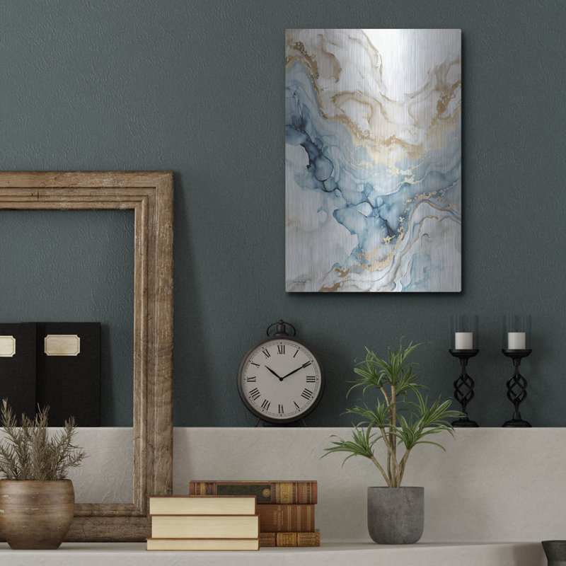 Mercer41 'Blue Art Marble' by Seven Trees Design, Metal Wall Art, 12"x16"