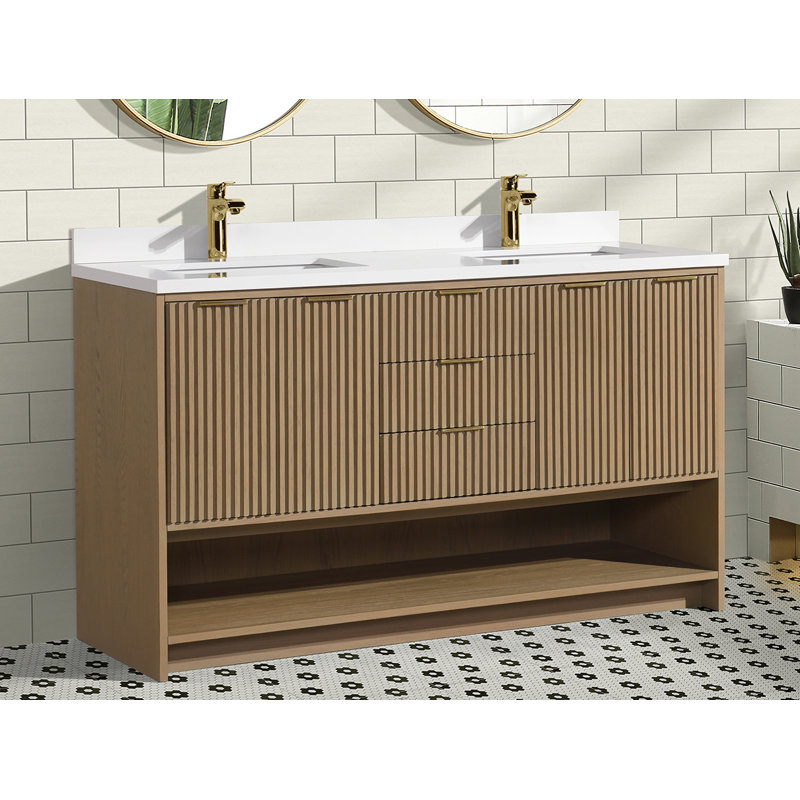 Meuble-lavabo double 55 po , Chêne