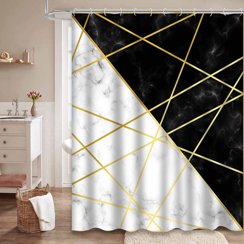 Magnifique rideau de douche en or blanc avec 12 crochets, L 72 po x l 84 po